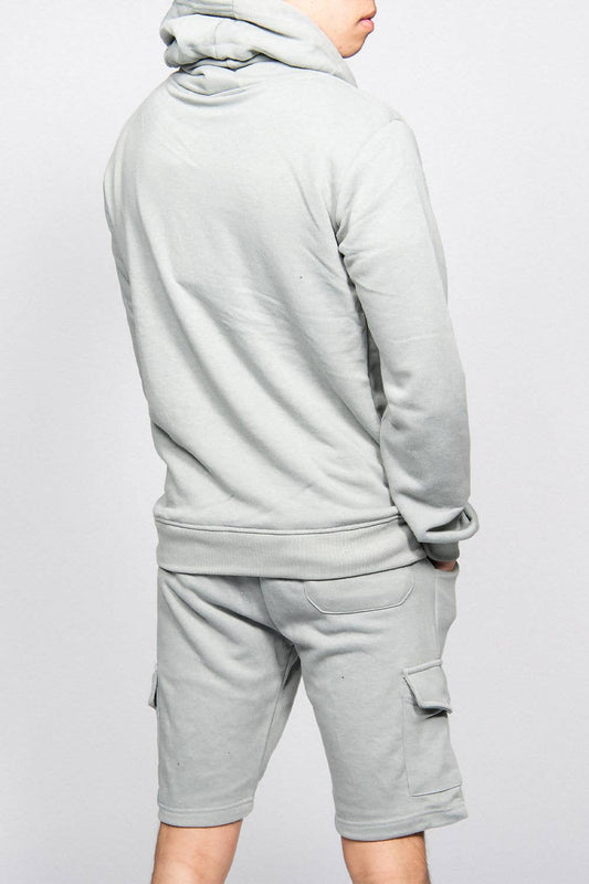 Tuta Sportiva Uomo con Cappuccio e Pantaloncini Stampati - Salvia