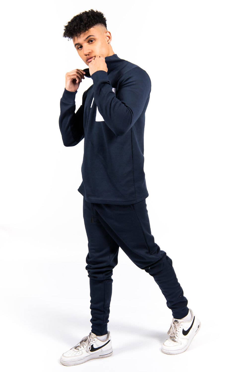Tuta Skinny Fit Uomo Con Tasche A Contrasto Blu Scuro Con Mezza Zip