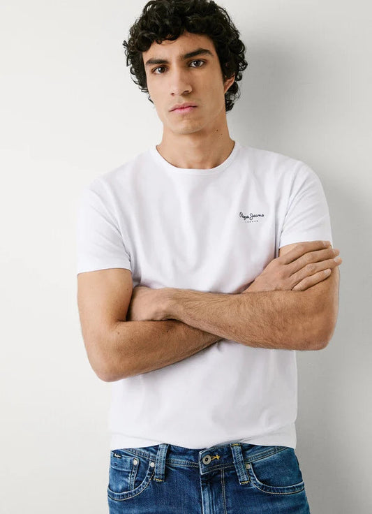 Pepe Jeans t-shirt slim fit con logo stampato da uomo PM5010180 800 bianco