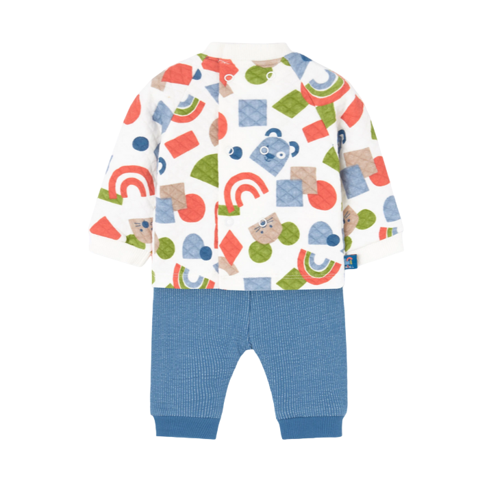 Boboli Completo di felpa e pantaloni in cotone per neonato con stampa animali 139182-9452 bianco-celeste