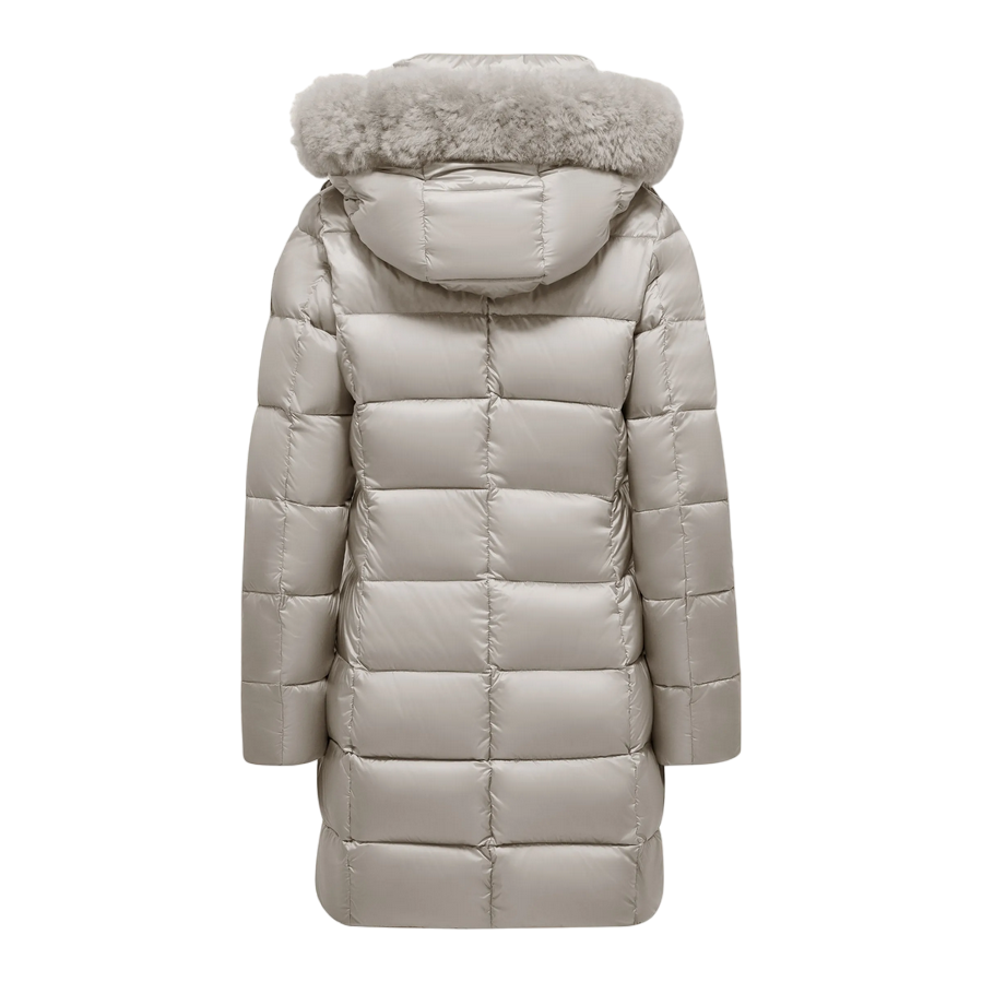 Bomboogie Piumino da donna in nylon lucido con pelliccia CW636LTDLC4 503 grigio cristallo sportiamo 2