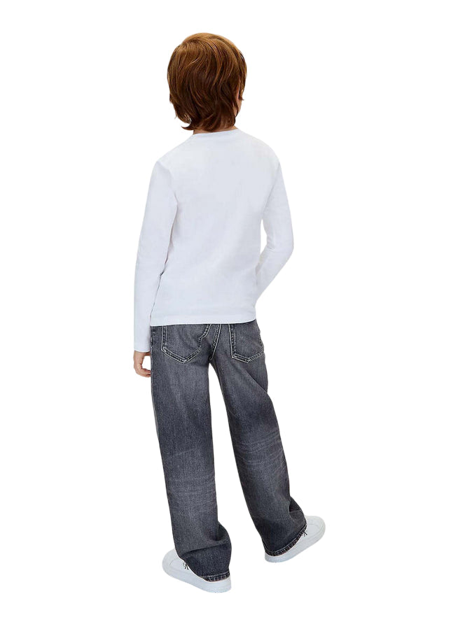 Calvin Klein IU0IU00717 YAF Bianco Maglietta Manica Lunga Junior - T-shirt Chest Logo Comfort e Stile