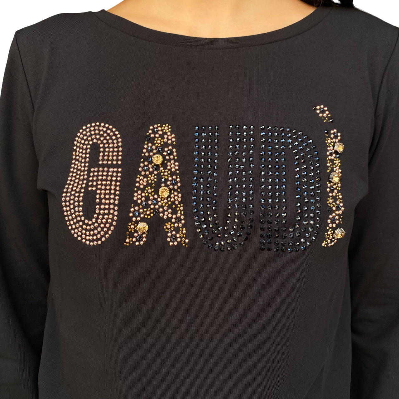 Gaudì T-shirt 521BD64014 Nero: T-shirt Donna con Strass e Borchie