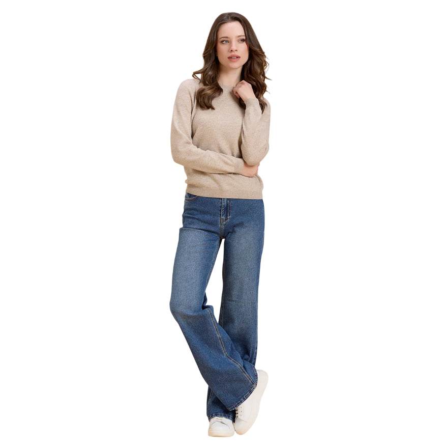 Griffai - Jeans Donna DGF5809 Blu Medio - Pantalone Flare a Palazzo
