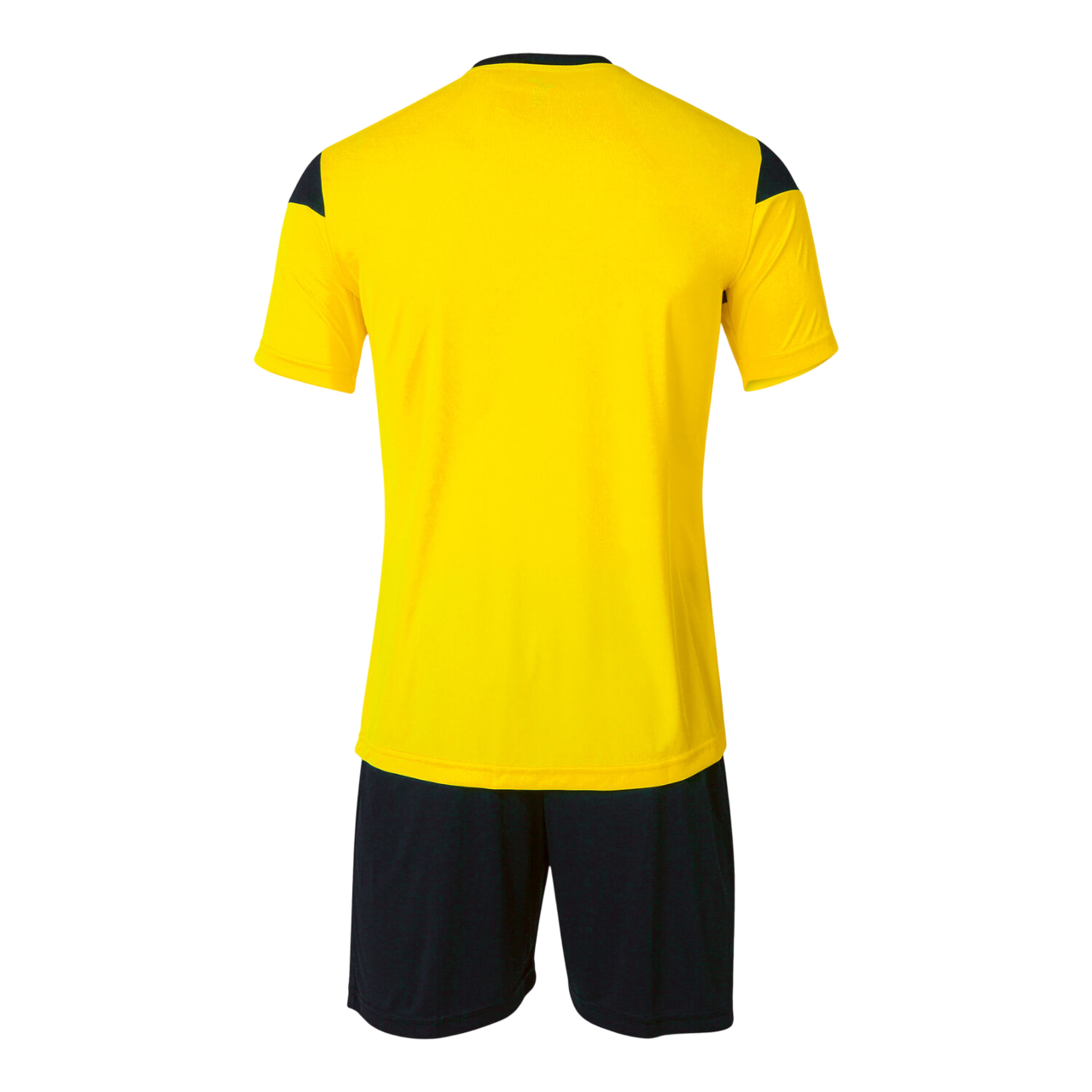 Completo sportivo Joma Phoenix Set uomo #102741.901 giallo e nero, t-shirt con collo rotondo e pantaloncino coordinato, tessuto tecnico traspirante