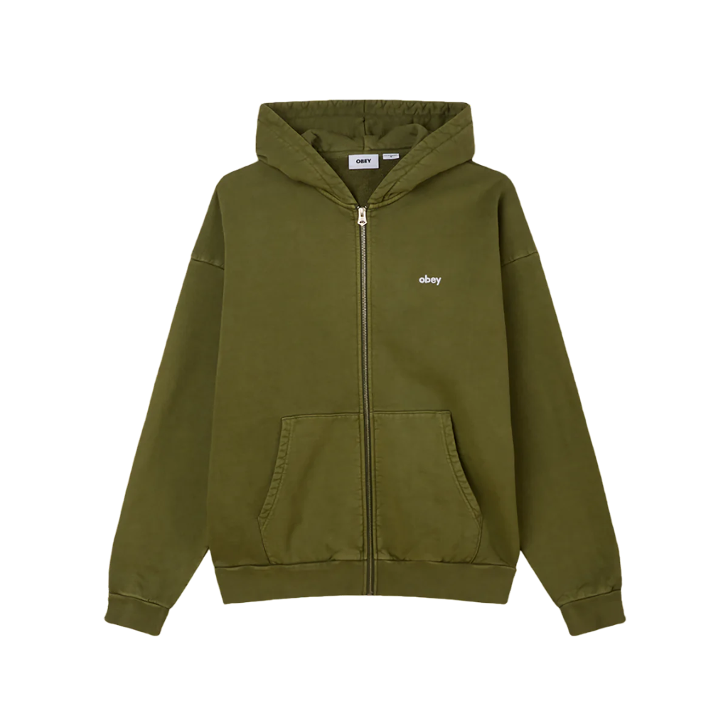 Obey felpa da uomo con cappuccio e cerniera intera Lowercase 112460019 verde