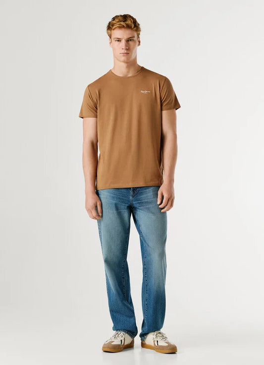 Pepe Jeans t-shirt slim fit con logo stampato da uomo PM5010180 850 biscuit beige