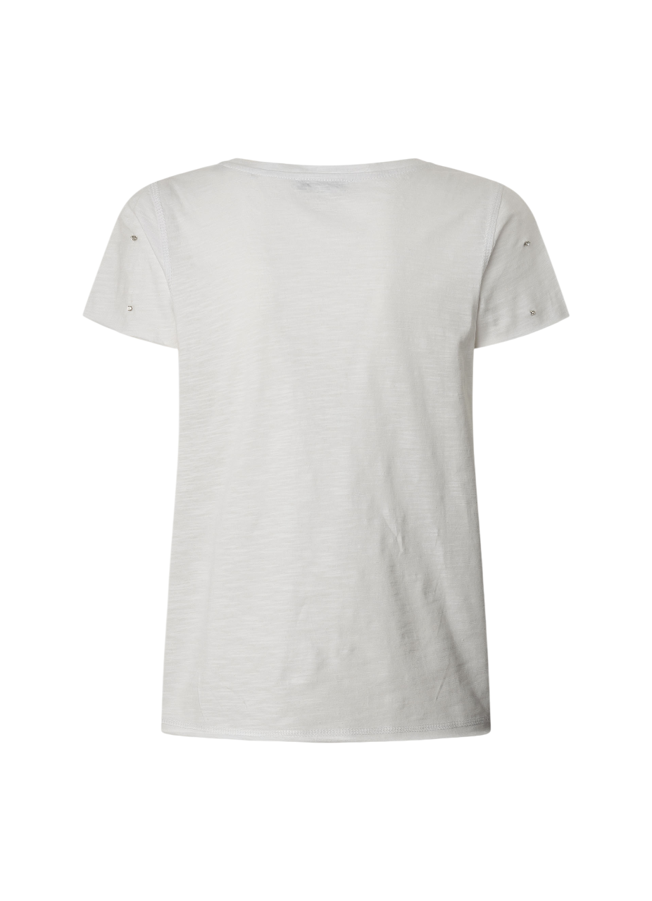 Pepe Jeans maglietta manica corta con scollo V con strass PL506023 800 bianco1