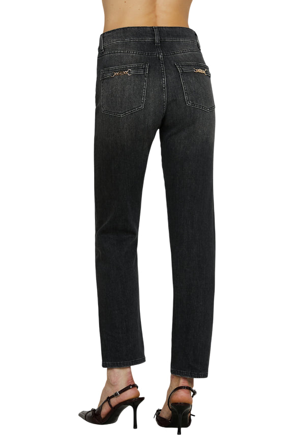 Relish – Pantalone CINDY_31 Vita Media 5 Tasche con Micro-Rotture Cigarette Fit Denim Nero RDA2507656017 | Stile Urban, Look Deciso e Denim Made in Italy