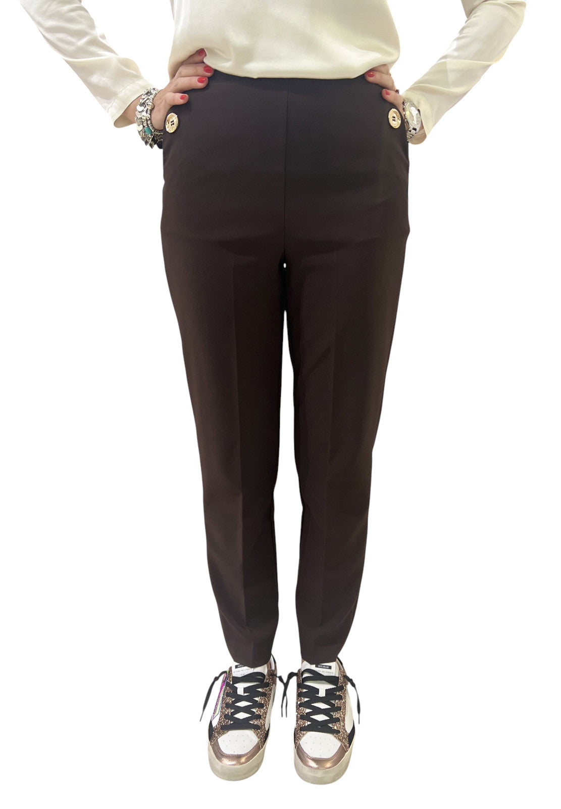 Relish – Pantalone Donna PUENSUM RDA2507006047 Marrone | Vita Alta, Elastico, Stile Sartoriale e Comfort Moderno