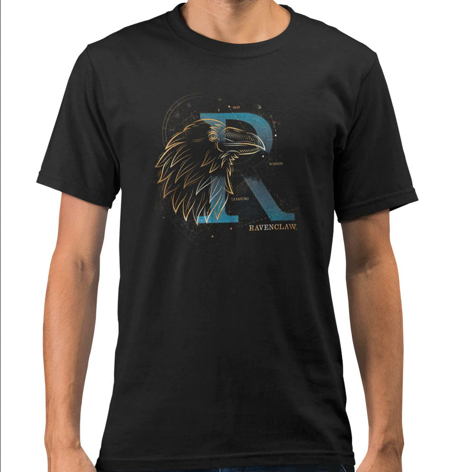 Maglietta t-shirt per adulti Harry Potter Casa Corvonero che si illumina al buio