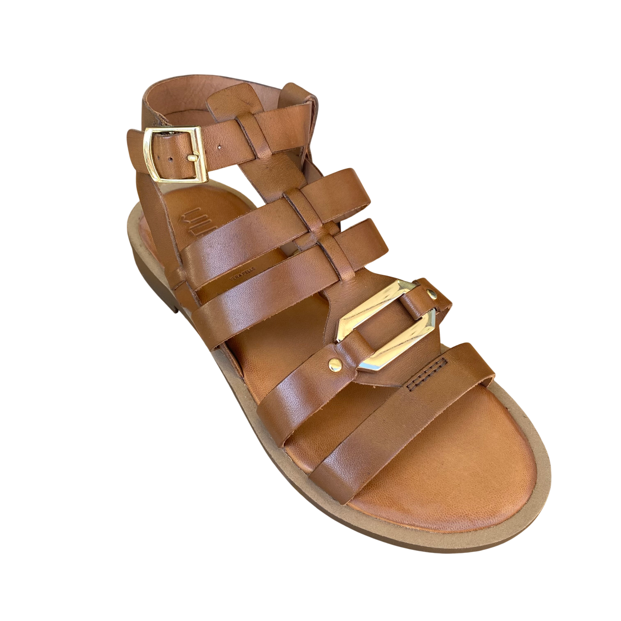 Sandalo da donna Vueva WD-425R25 311 cognac con tacco basso, vista dall'alto