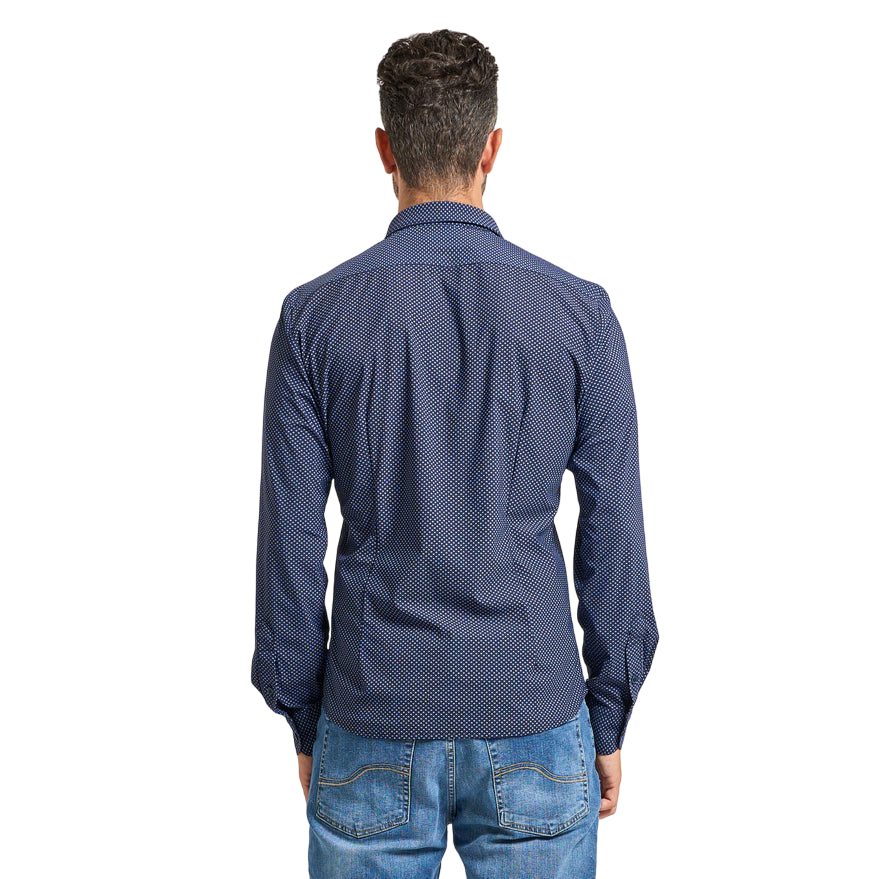 YES ZEE – Camicia Uomo No Stiro 0365 C809 Blu con Microfantasia