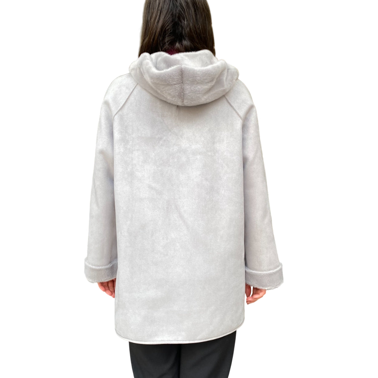 Yes Zee 1444 O026 0846 Grigio - Cappotto reversibile donna ecopelliccia