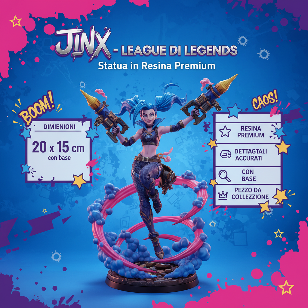 Infografica Action Figure Jinx League of Legends - Resina Premium 20x15cm