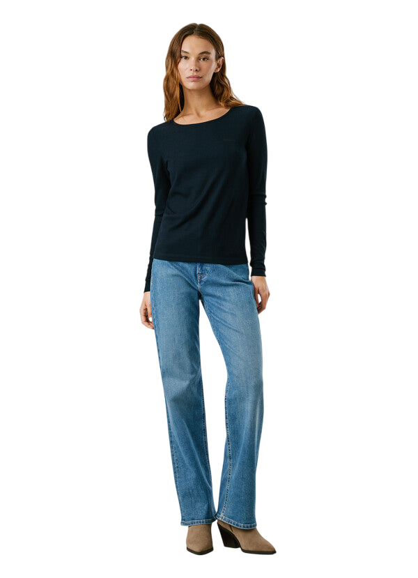 Pepe Jeans Maglia Donna Batu a costine PL5000038 594 Blu -  Maglia a costine Comfort e Stile