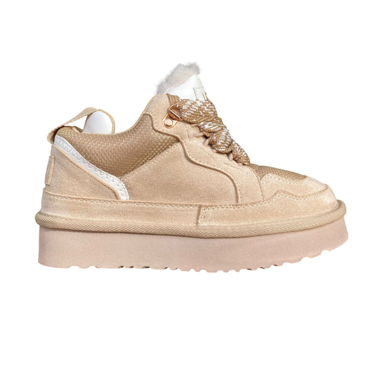 Scarpa Icon donna IC05330SD Beige, eco-pelle e pelliccia interna. Sneakers calde, fondo antiscivolo