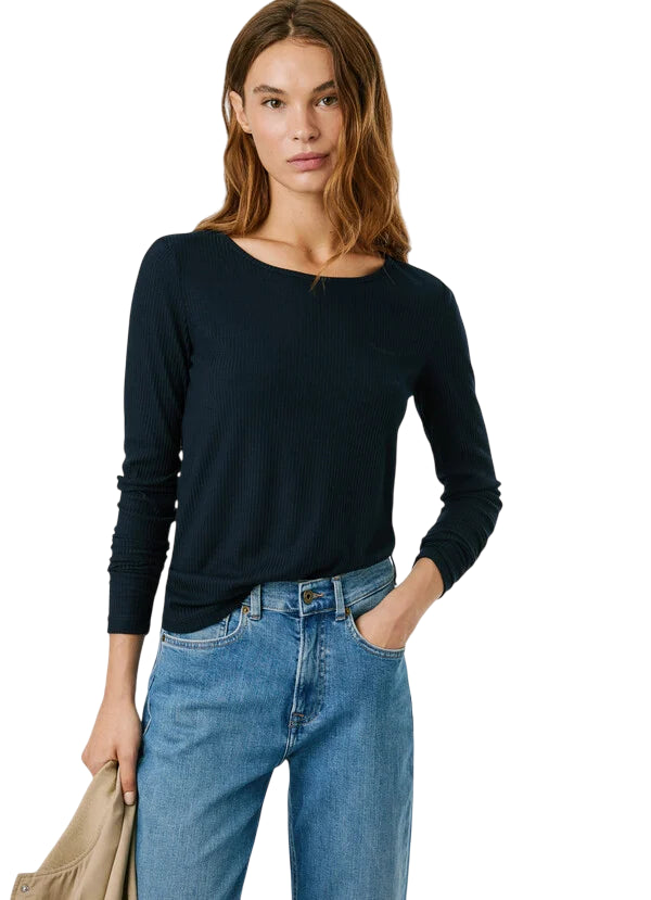 Pepe Jeans Maglia Donna Batu a costine PL5000038 594 Blu -  Maglia a costine Comfort e Stile
