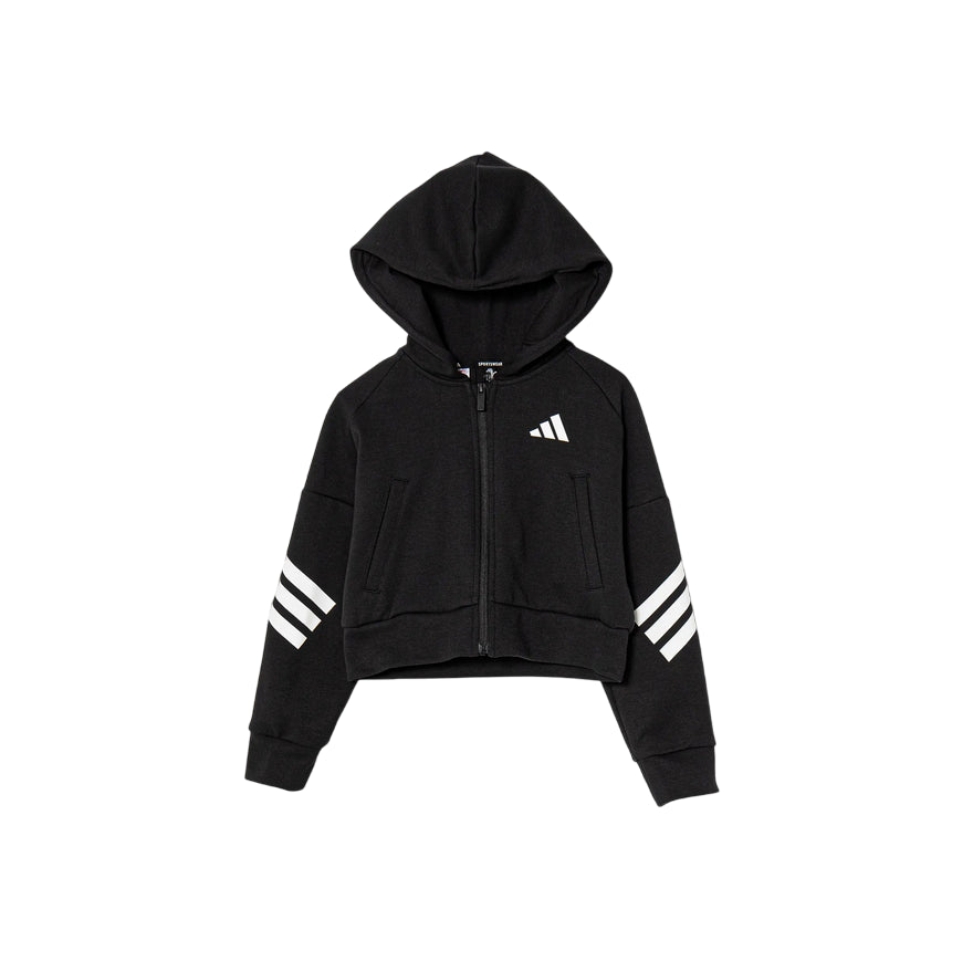 Adidas Felpa con cappuccio e cerniera FT 3 STRIPES JJ4847 Nera - Stile e Comfort per Ragazze