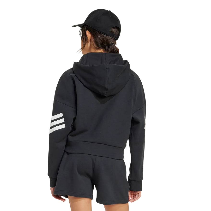 Adidas Felpa con cappuccio e cerniera FT 3 STRIPES JJ4847 Nera - Stile e Comfort per Ragazze