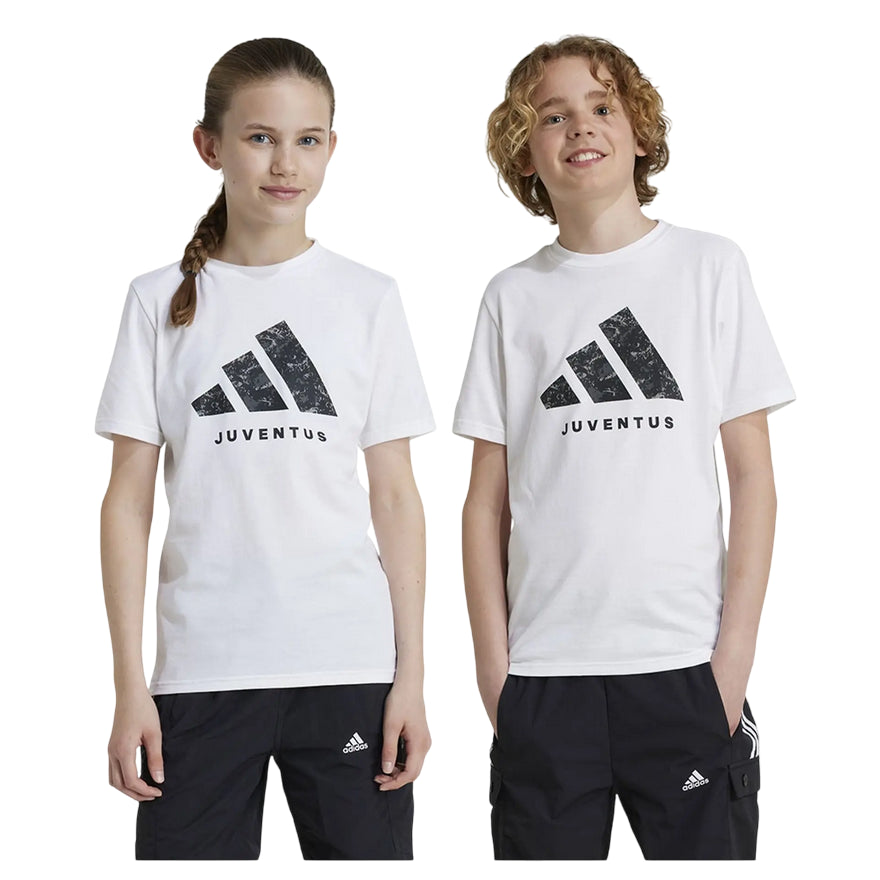 Adidas Juventus T-Shirt Bambino Graphic Bianca IT3849 - Maglia Calcio - Vista Frontale Indossato