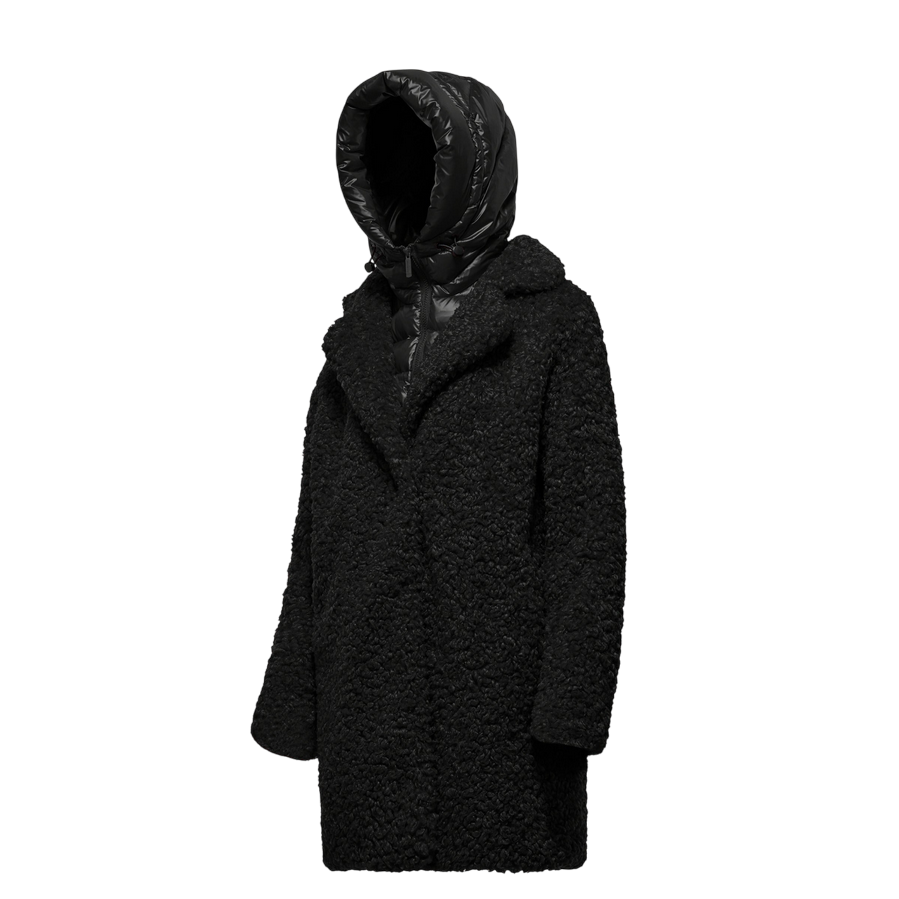 Bomboogie Odessa Overcoat CW6570TSFC5_90 Nero - Cappotto lungo donna elegante e funzionale vista profilo cappuccio