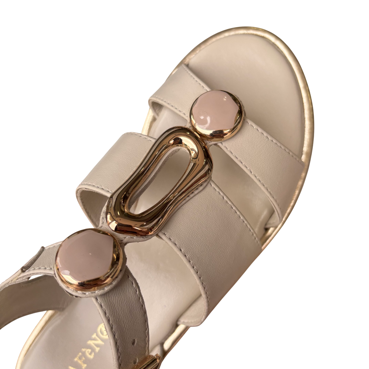 Sandali in pelle color osso Cafè Noir con triplo accessorio decorativo, modello C1GG1888 W059