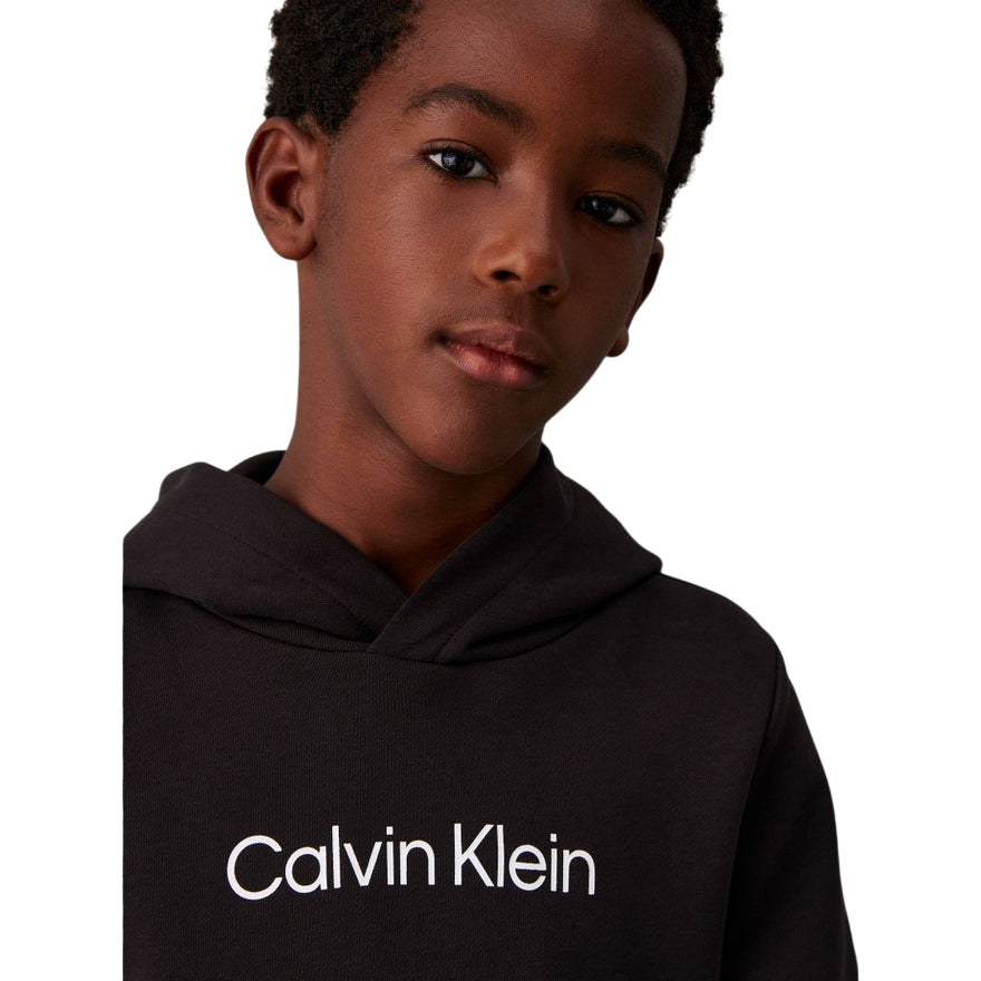 Calvin Klein Felpa con Cappuccio Unisex Junior INST. LOGO IU0IU00679BEH Nera