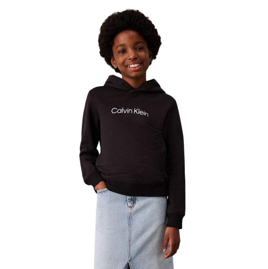 Calvin Klein Felpa con Cappuccio Unisex Junior INST. LOGO IU0IU00679BEH Nera