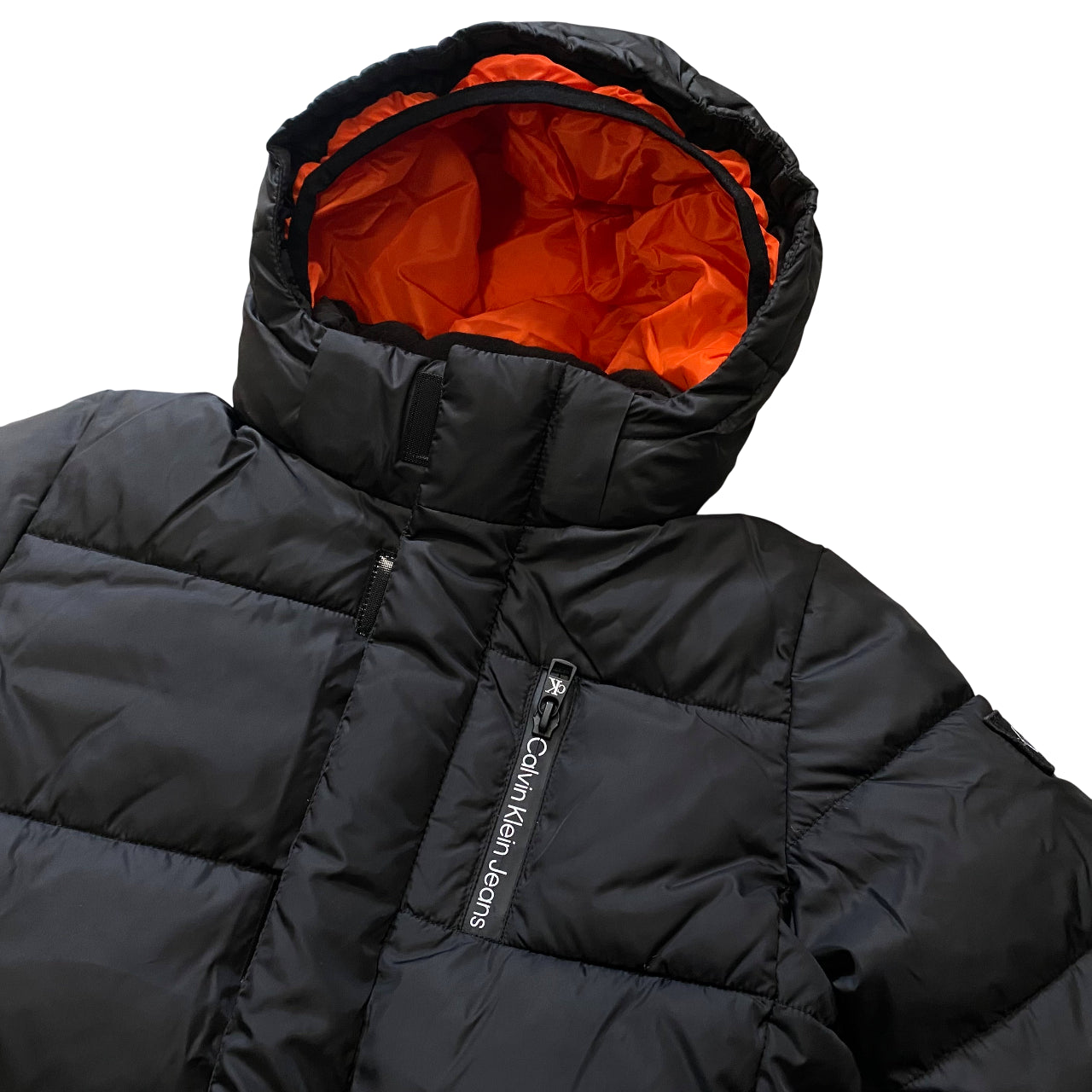 Calvin Klein Giubbotto Trapuntato con Cappuccio Junior IB0IB01276BEH Nero - logo