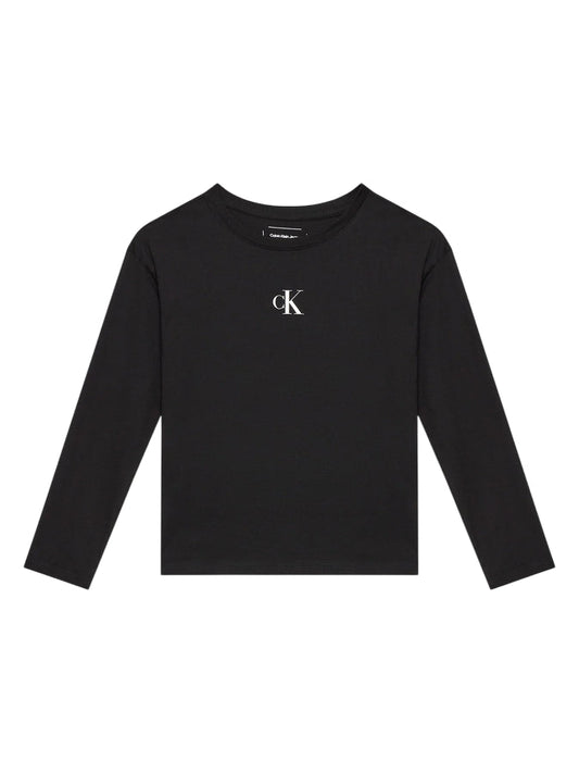 Calvin Klein IG0IG02135 BEH Maglietta Manica Lunga Ragazzo Nero - T-shirt Logo CK Comfort e Stile