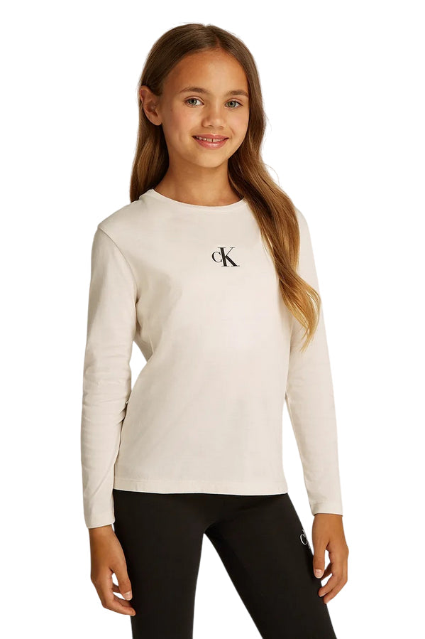 Calvin Klein IG0IG02135 YAF Maglietta Manica Lunga Ragazzo Bianco - T-shirt Logo CK Comfort e Stile