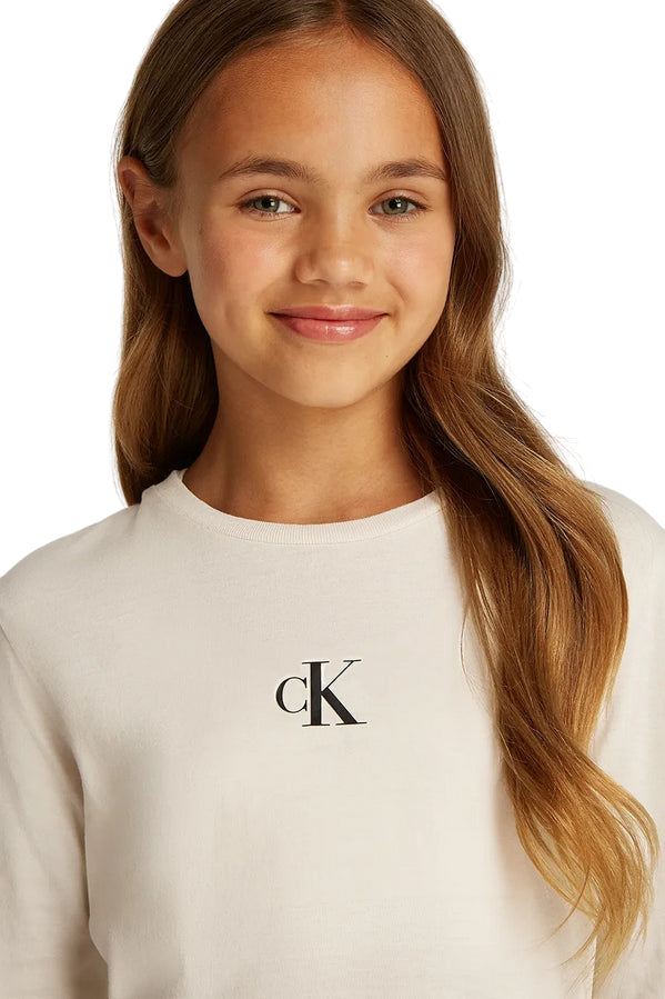 Calvin Klein IG0IG02135 YAF Maglietta Manica Lunga Ragazzo Bianco - T-shirt Logo CK Comfort e Stile - dettaglio