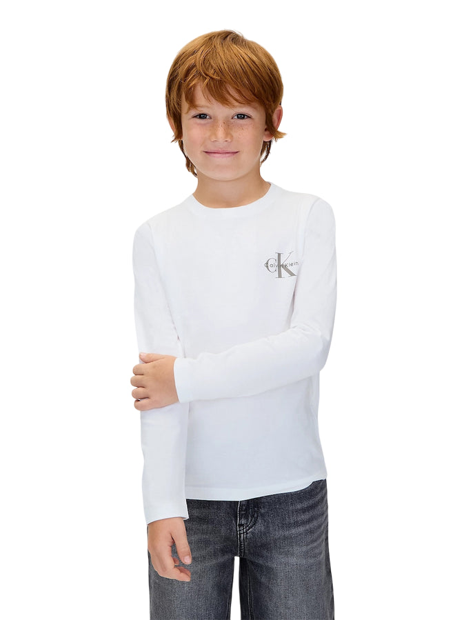 Calvin Klein IU0IU00717 YAF Bianco Maglietta Manica Lunga Junior - T-shirt Chest Logo Comfort e Stile