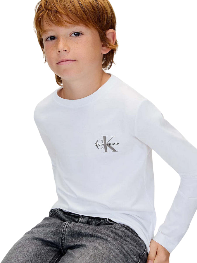 Calvin Klein IU0IU00717 YAF Bianco Maglietta Manica Lunga Junior - T-shirt Chest Logo Comfort e Stile