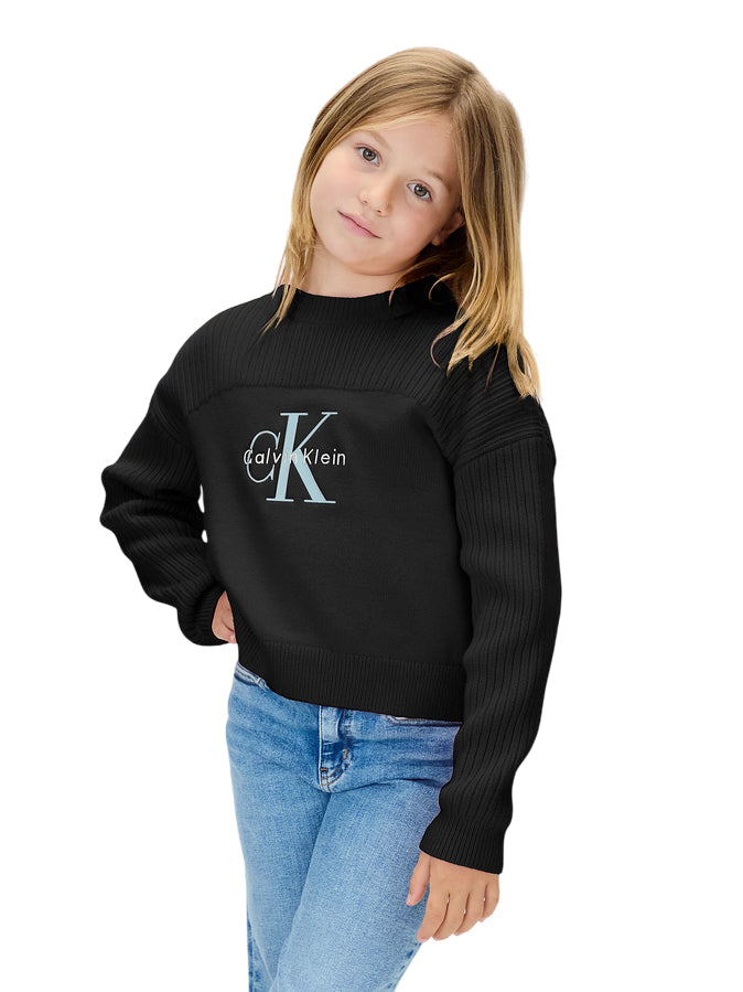 Calvin Klein MONOLOGO CN SWEATER IG0IG03046 BEH Nero - Maglioncino Girocollo Ragazza Stile Casual