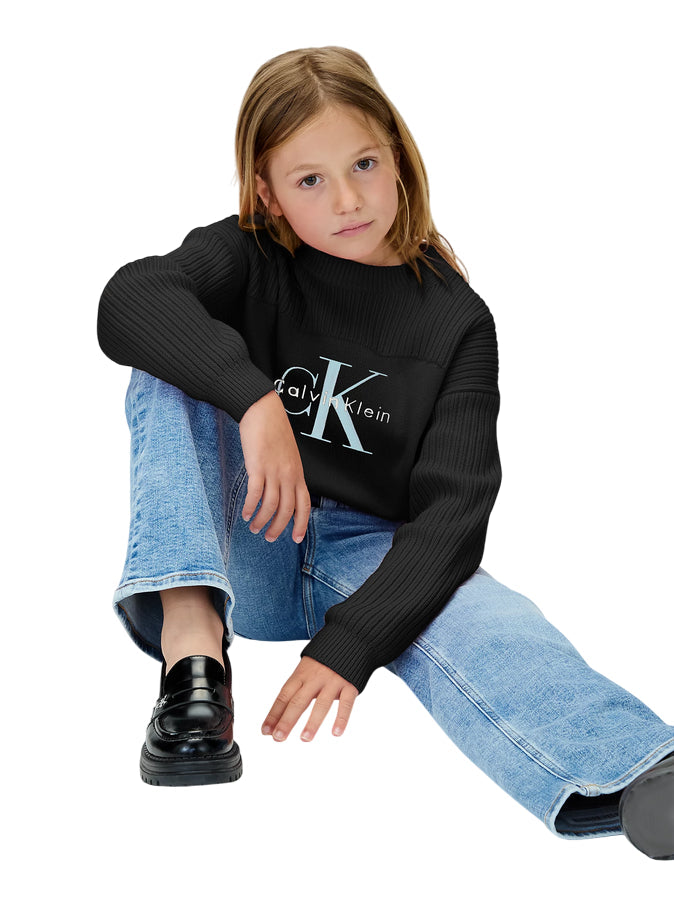Calvin Klein MONOLOGO CN SWEATER IG0IG03046 BEH Nero - Maglioncino Girocollo Ragazza Stile Casual - dettaglio