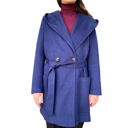 Cappotto Doppiopetto Corto con Cappuccio Donna DGF6055 Blu