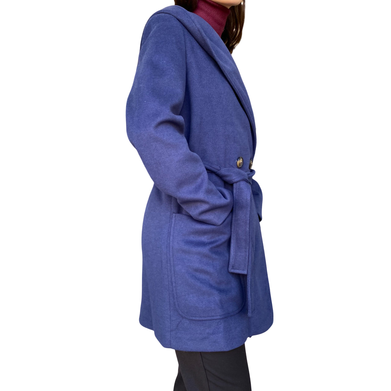 Cappotto Doppiopetto Corto con Cappuccio Donna DGF6055 Blu