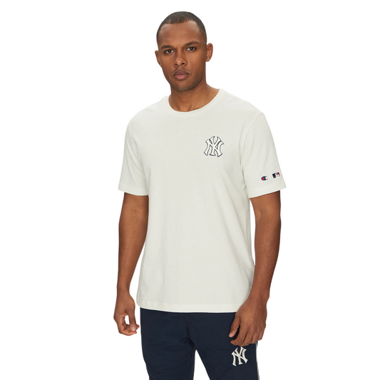 Champion maglietta manica corta da uomo con logo NY e scritta sul retro New York Yenkees 221037 WW049 bianco
