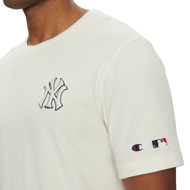 Champion maglietta manica corta da uomo con logo NY e scritta sul retro New York Yenkees 221037 WW049 bianco