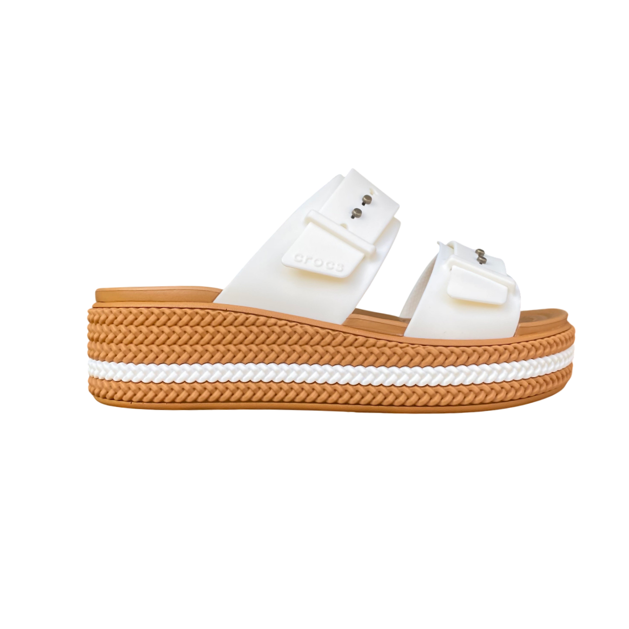Crocs sandalo da donna con zeppa Brooklyn Woven Buckle 209978-0WV gesso