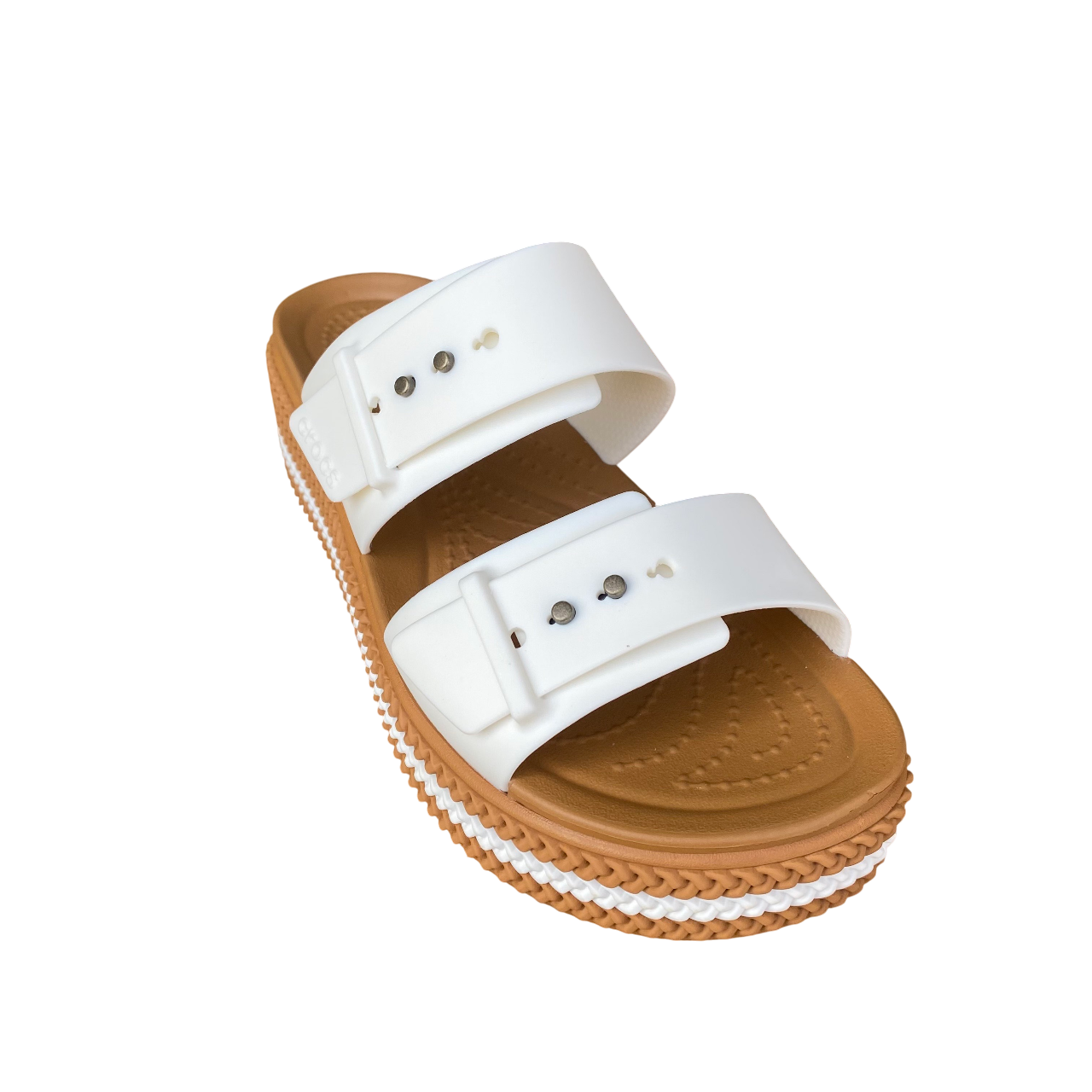 Crocs sandalo da donna con zeppa Brooklyn Woven Buckle 209978-0WV gesso