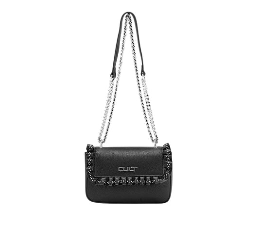 Cult Mini Borsa con Patta Yoko Nero X4FPWX060012999 – Tracolla a Catena Elegante Donna - frontale