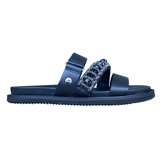 Cult sandalo da donna con sottili fascette decorate da dettagli in strass e gemme ROSHELLE 4490 nero