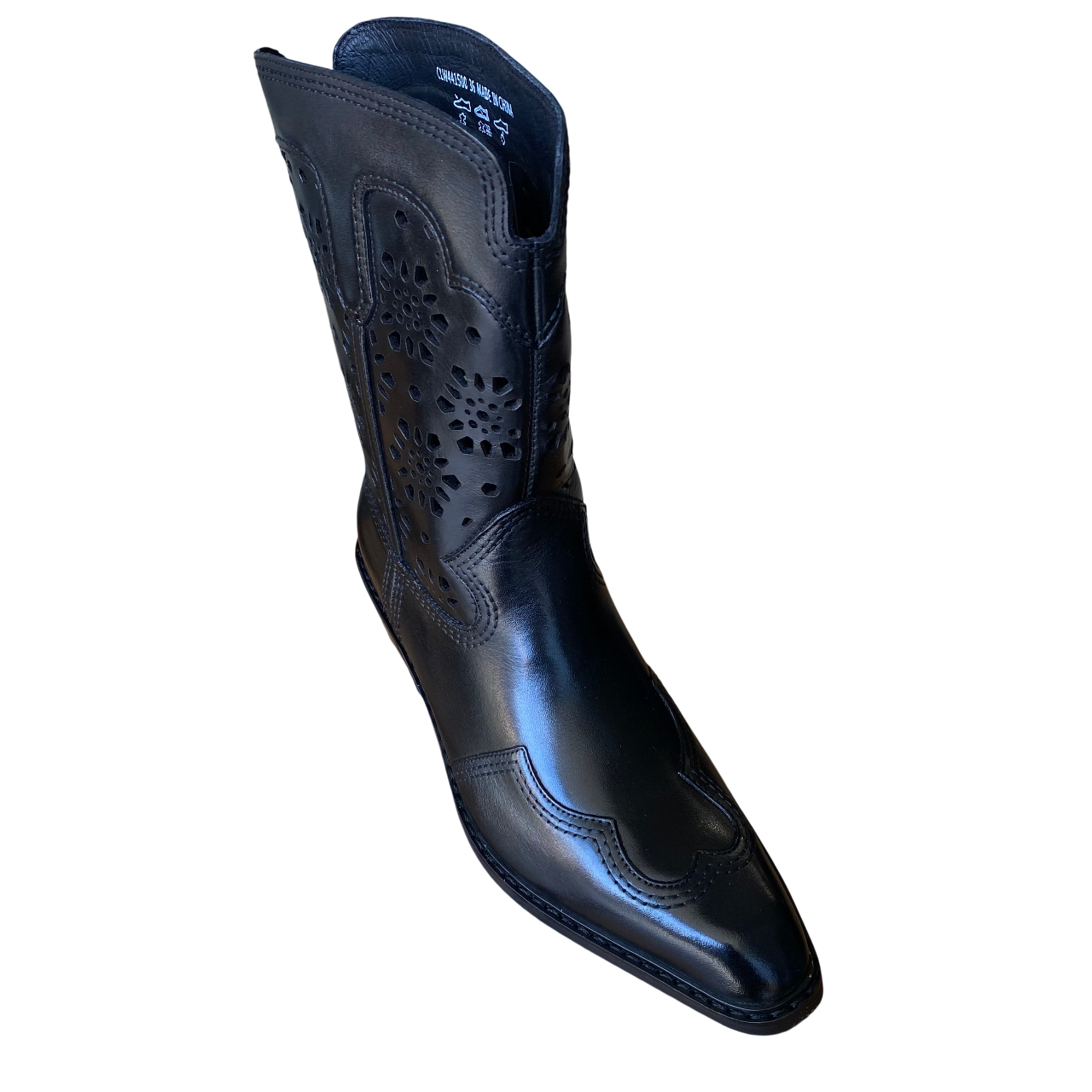 Stivali texani donna Cult Dolores 4415 in pelle nera con lavorazione traforata, design western elegante dettaglio punta