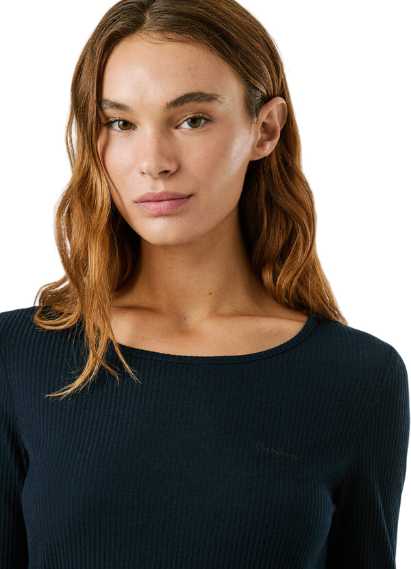 Pepe Jeans Maglia Donna Batu a costine PL5000038 594 Blu -  Maglia a costine Comfort e Stile