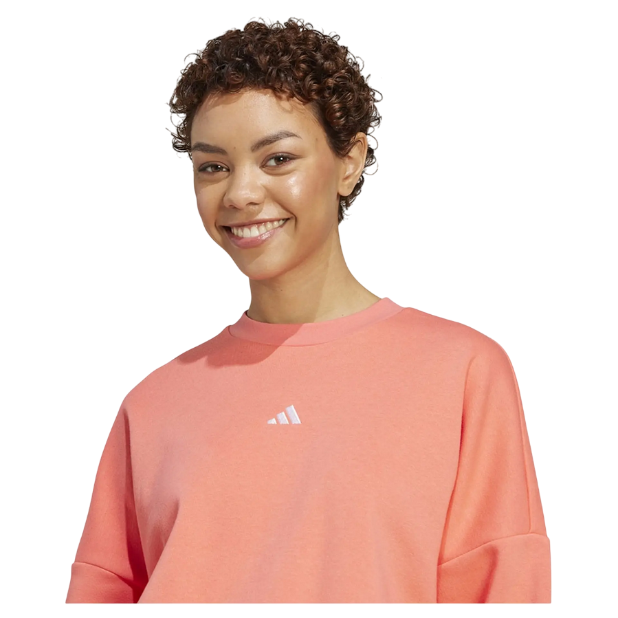 Felpa donna Adidas Essentials Feelcozy KE4362 colore corallo, abbigliamento sportivo casual di qualità premium, logo