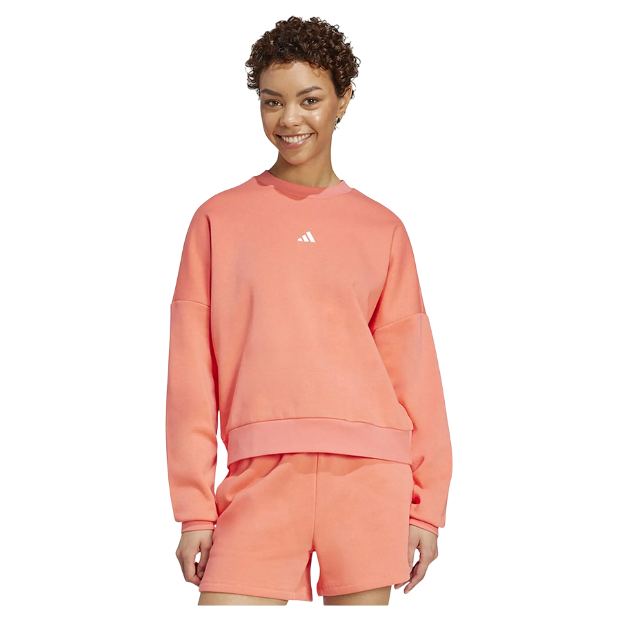 Felpa donna Adidas Essentials Feelcozy KE4362 colore corallo, abbigliamento sportivo casual di qualità premium, frontale