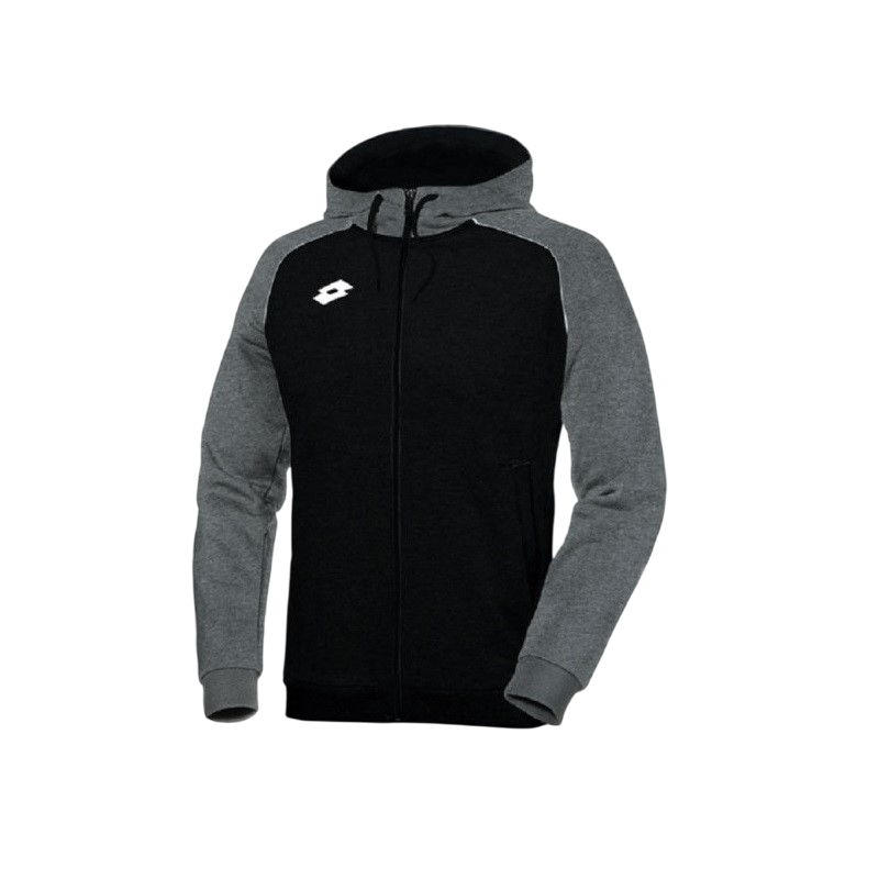 Felpa Lotto Delta Plus T5576 nero-grigio junior con cappuccio, design sportivo per massimo comfort durante allenamenti e tempo libero